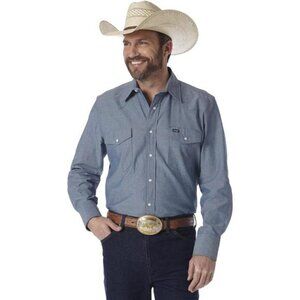 Men's Cowboy Cut Long Sleeve Western Snap Solid Work Shirt
